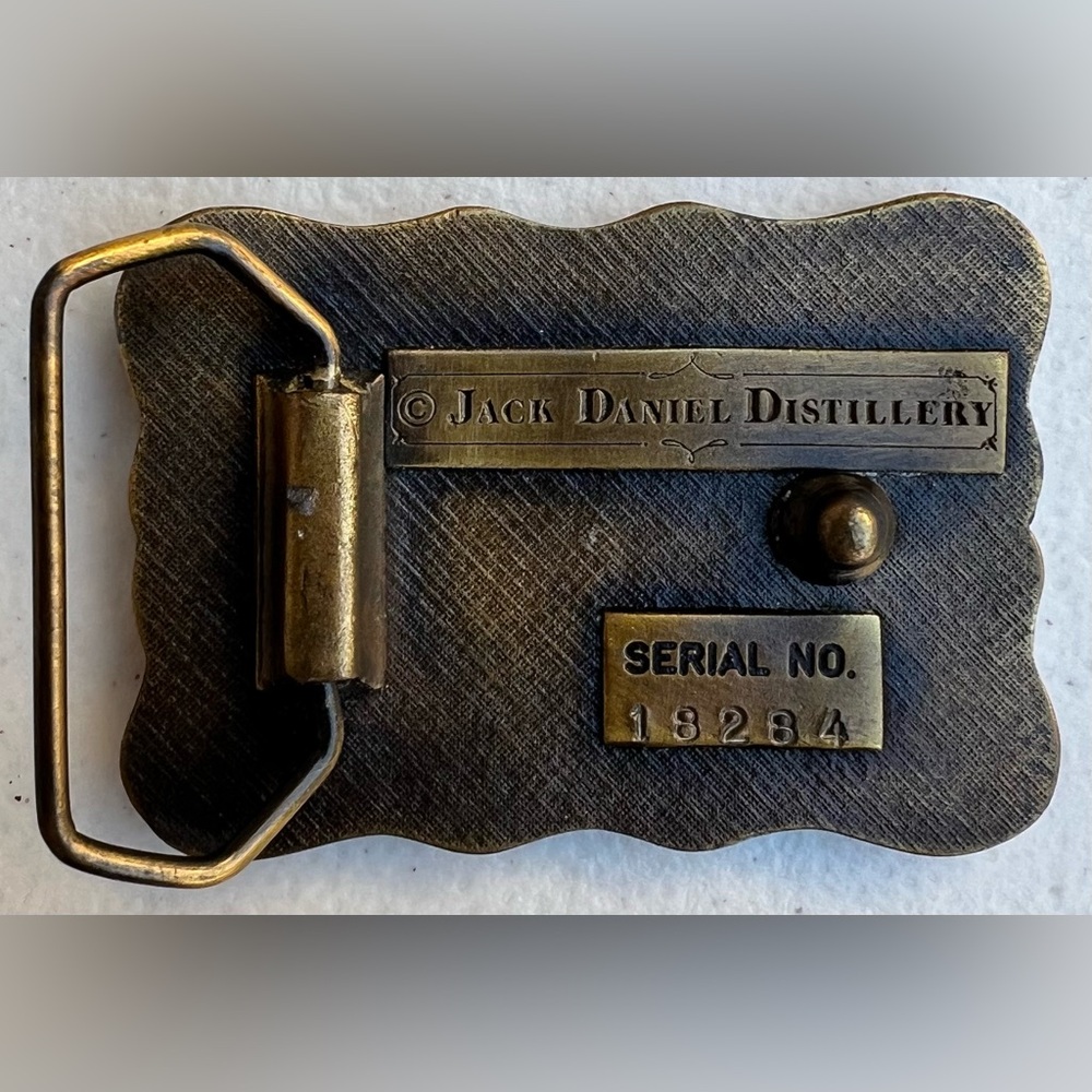 Vintage Metal Jack Daniels No 7 Whiskey Belt Buckle Cowboy Western W/Serial # - Picture 2 of 4